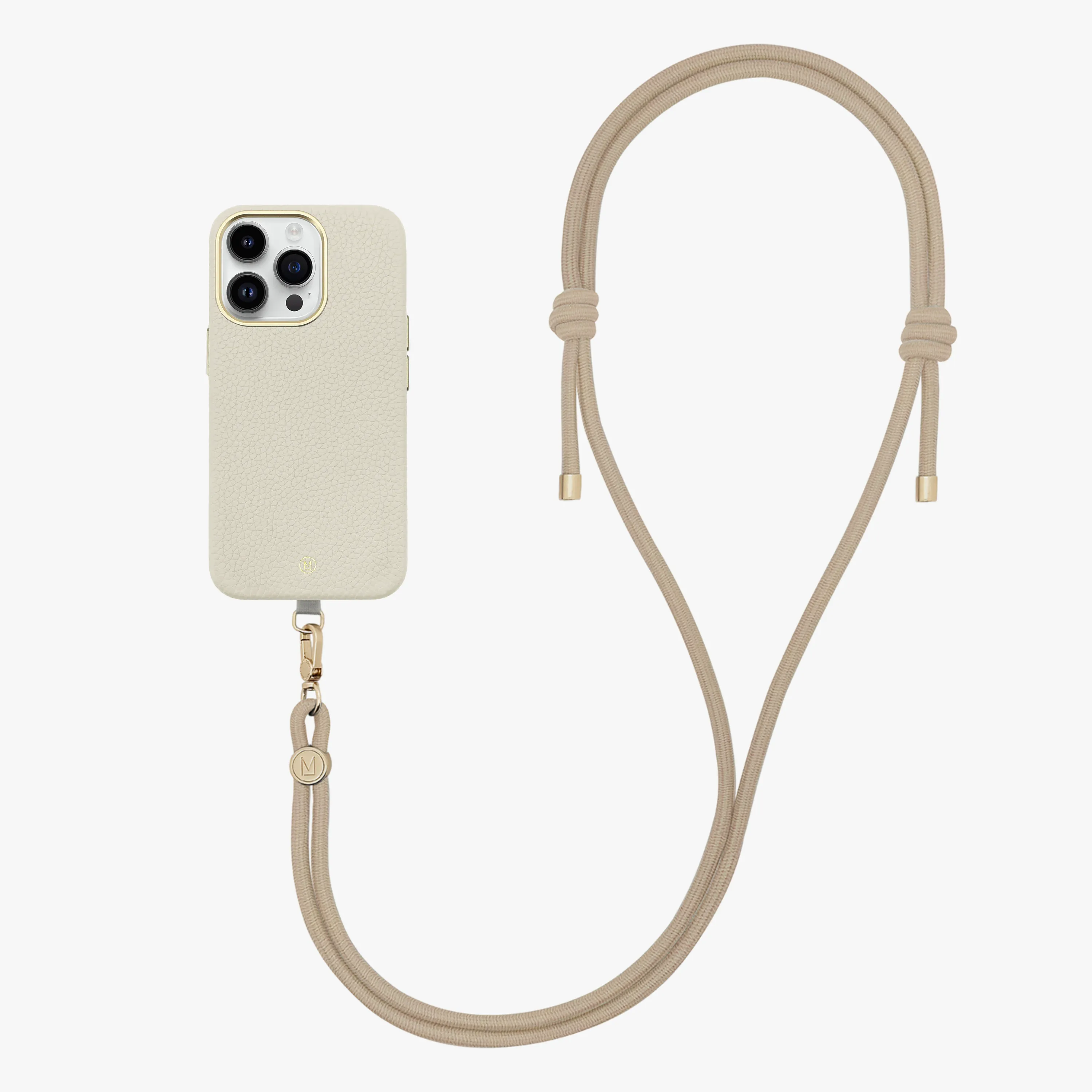 iPhone 16 Plus Leather MagSafe Case with Crossbody Rope Strap