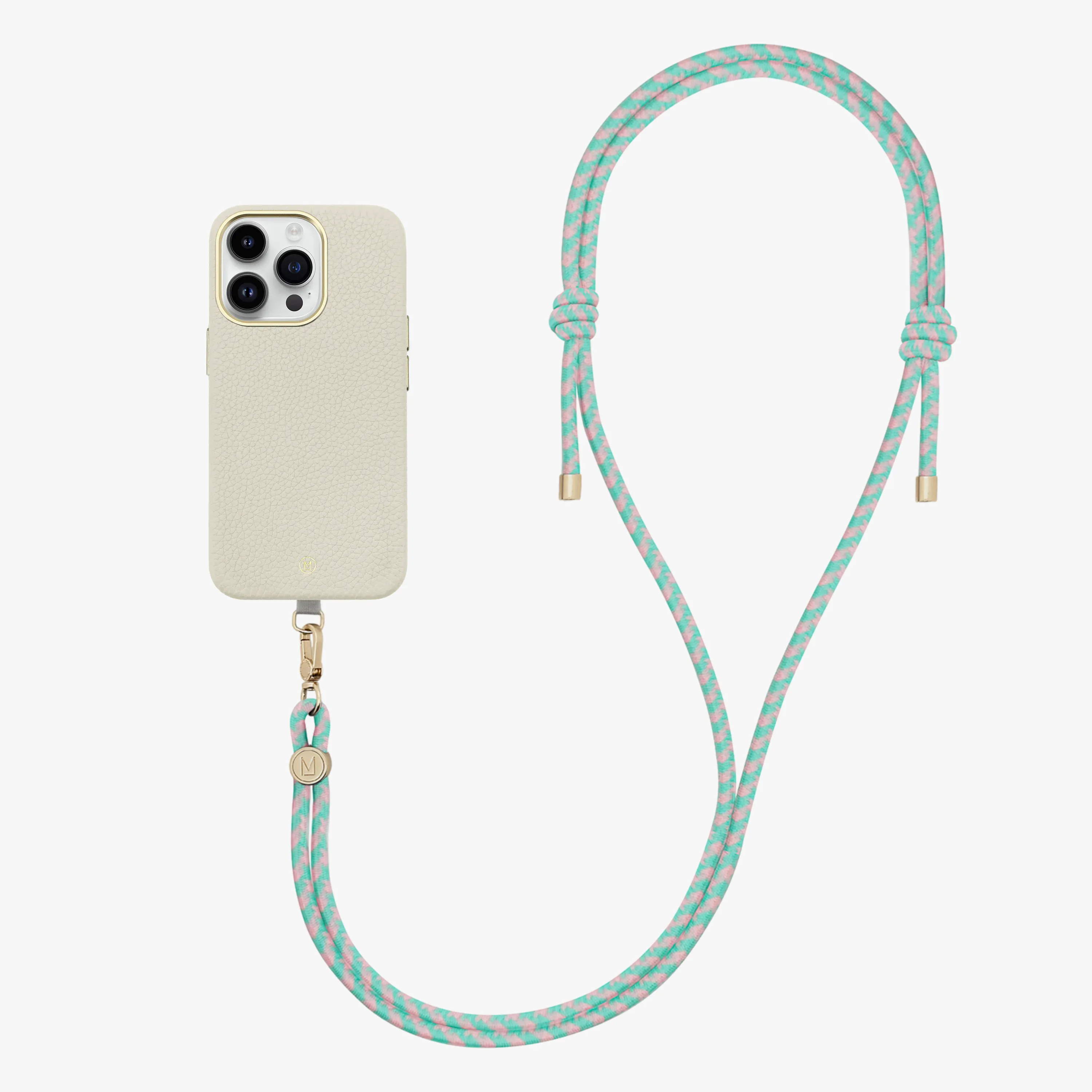 iPhone 16 Plus Leather MagSafe Case with Crossbody Rope Strap