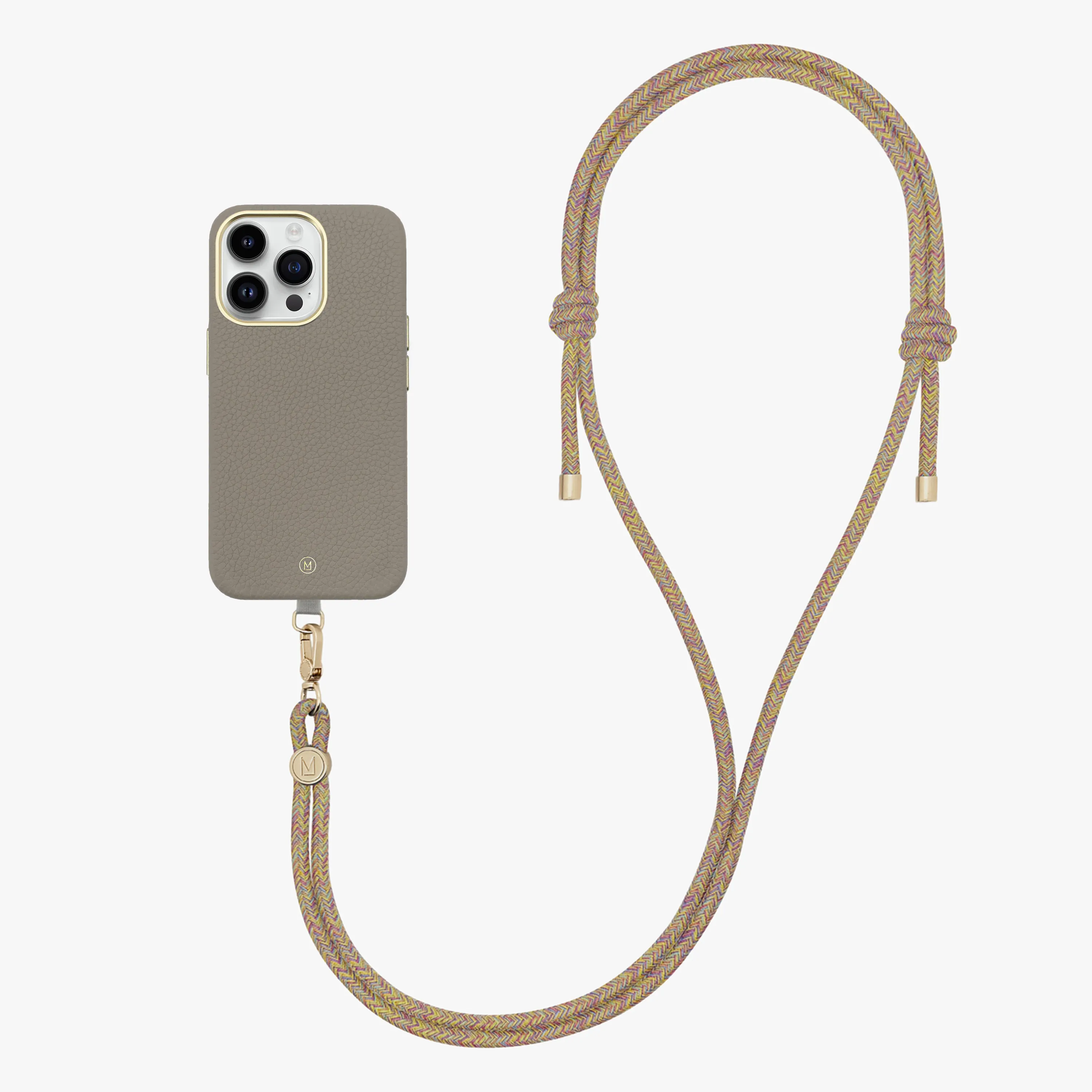 iPhone 16 Plus Leather MagSafe Case with Crossbody Rope Strap