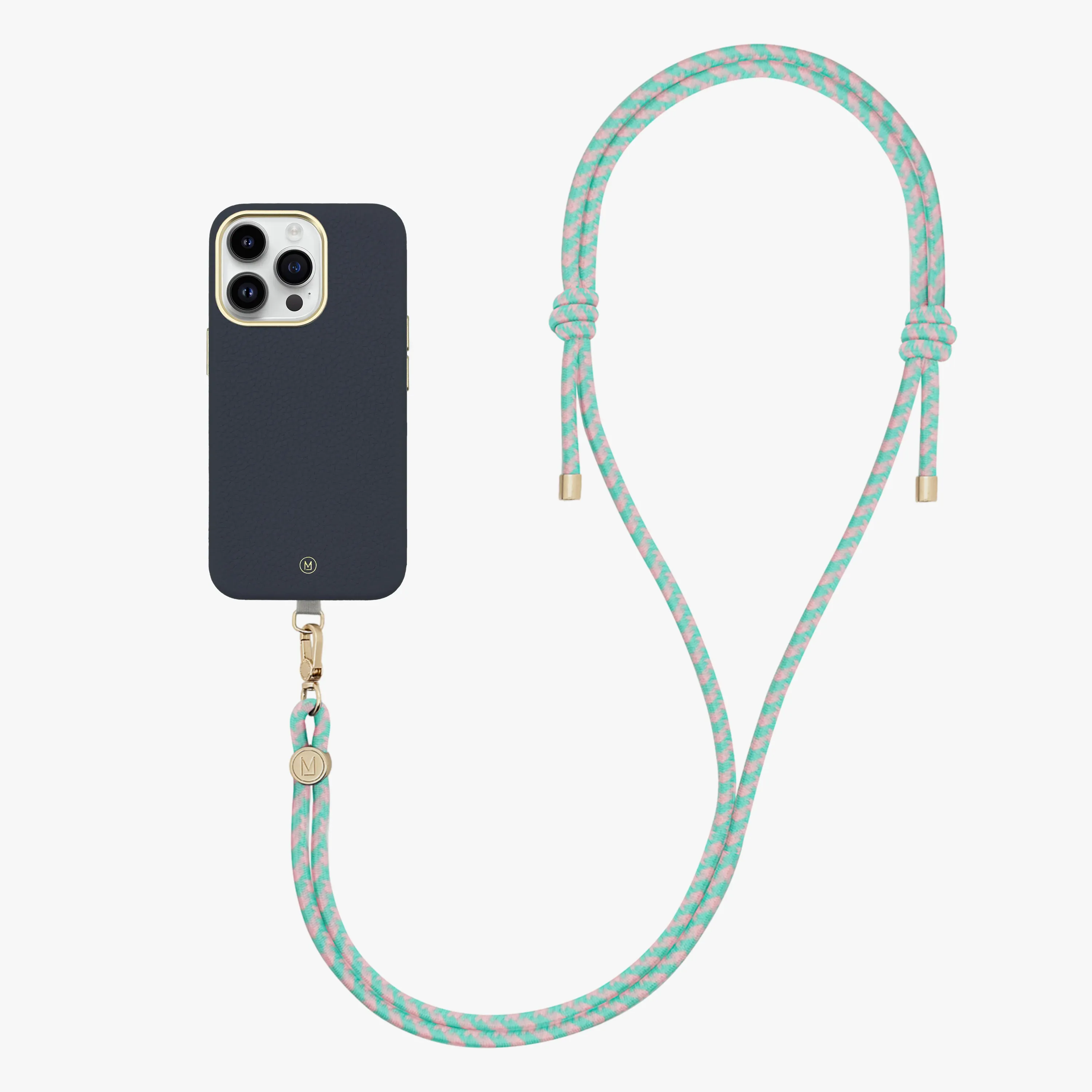 iPhone 16 Plus Leather MagSafe Case with Crossbody Rope Strap