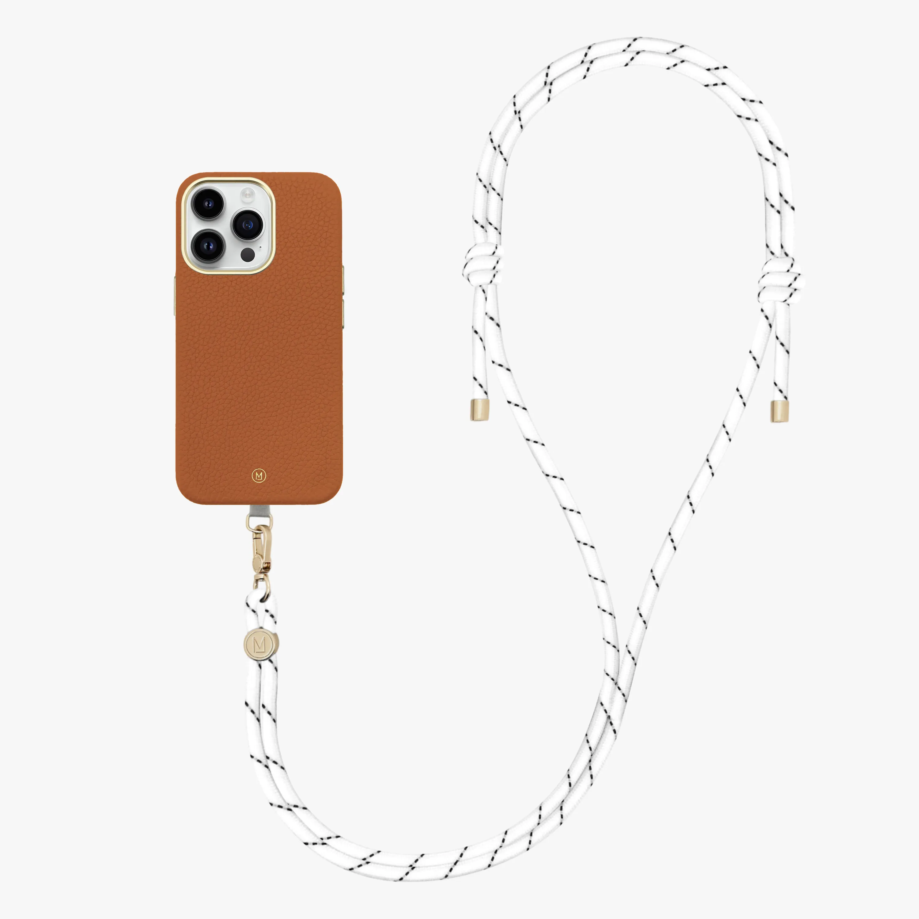 iPhone 16 Plus Leather MagSafe Case with Crossbody Rope Strap