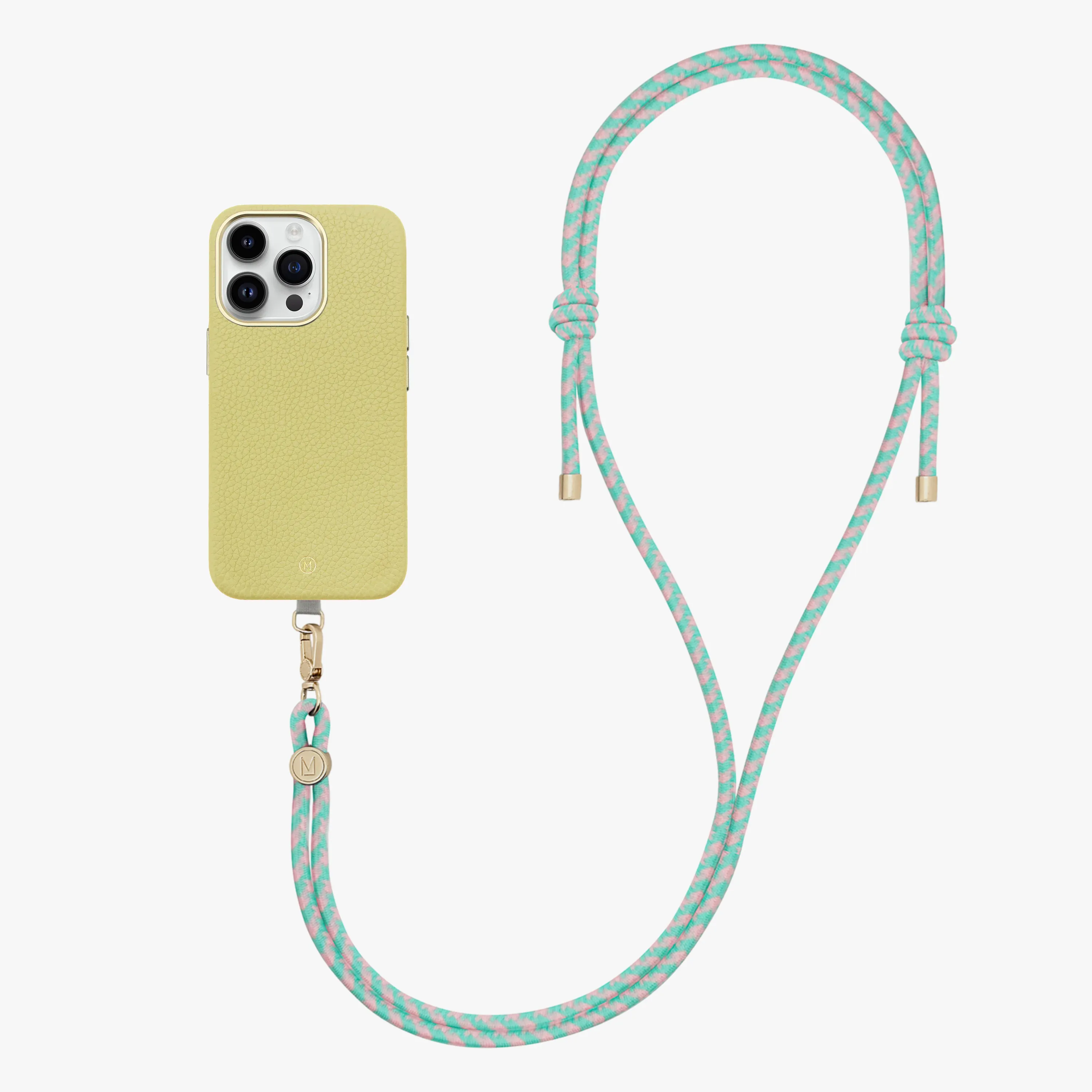 iPhone 16 Plus Leather MagSafe Case with Crossbody Rope Strap