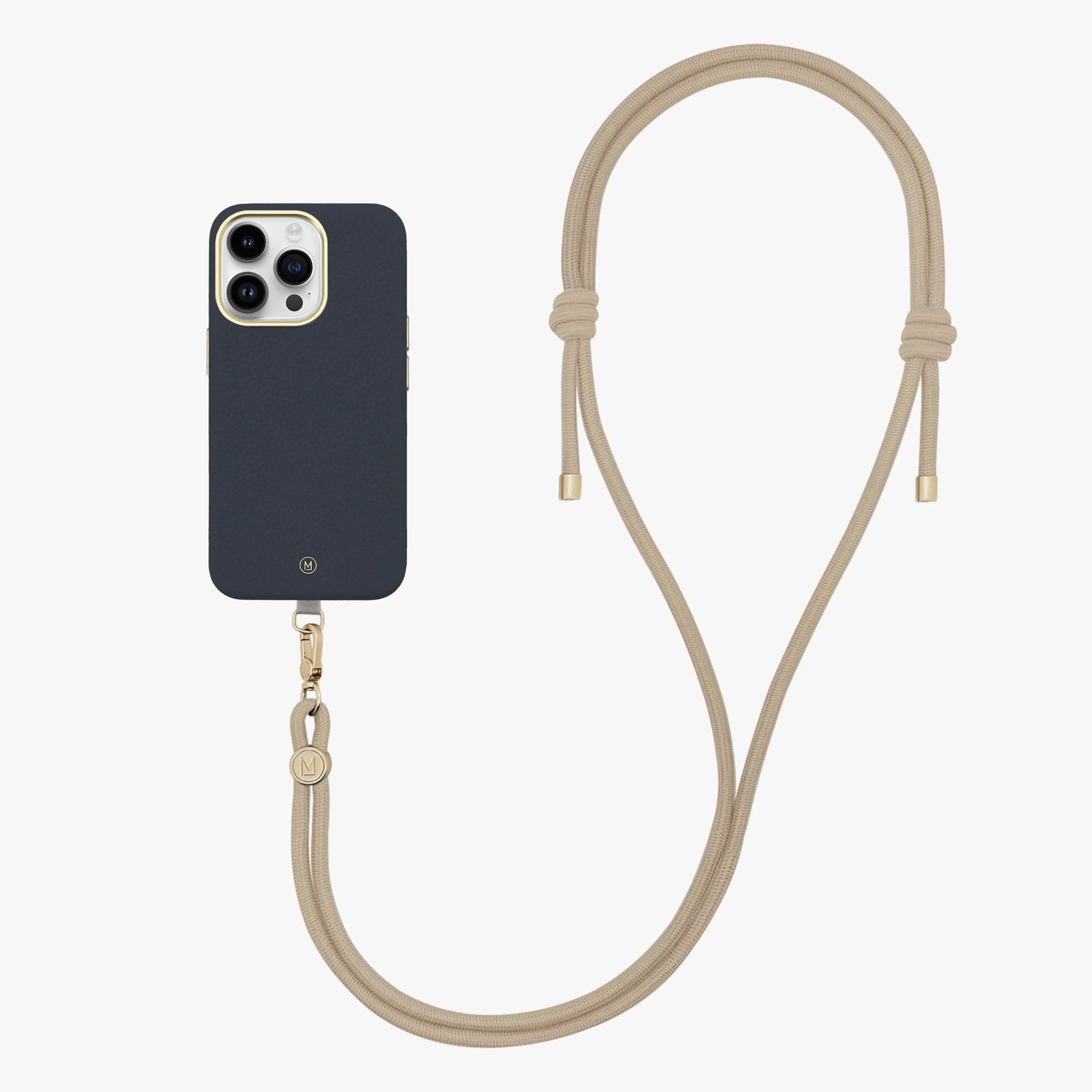 iPhone 16 Plus Leather MagSafe Case with Crossbody Rope Strap