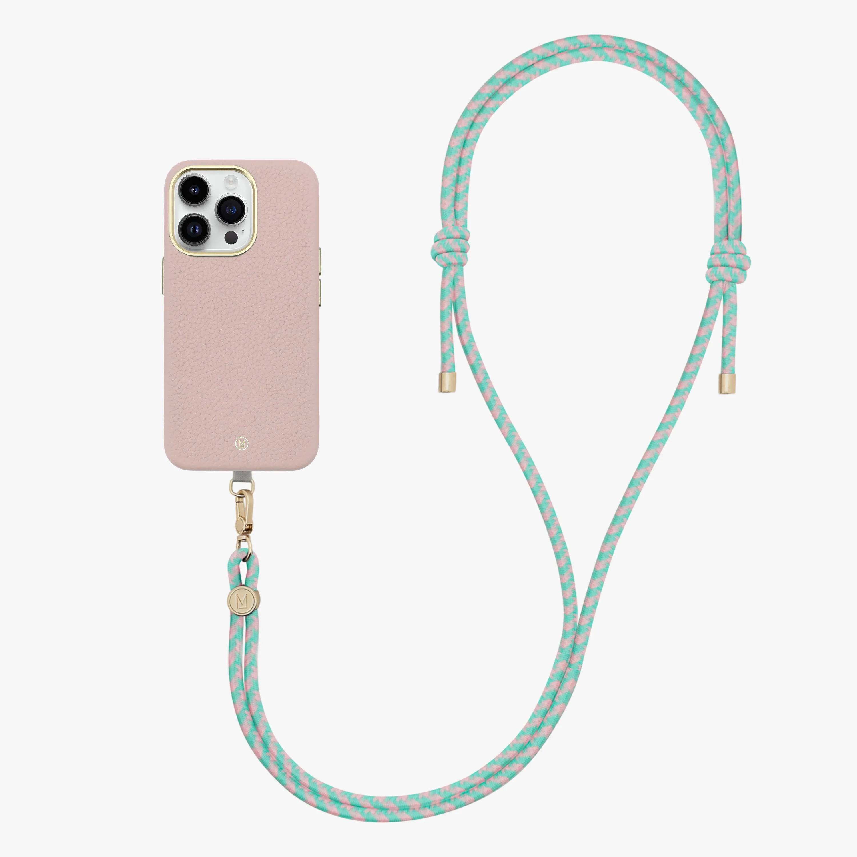 iPhone 16 Plus Leather MagSafe Case with Crossbody Rope Strap