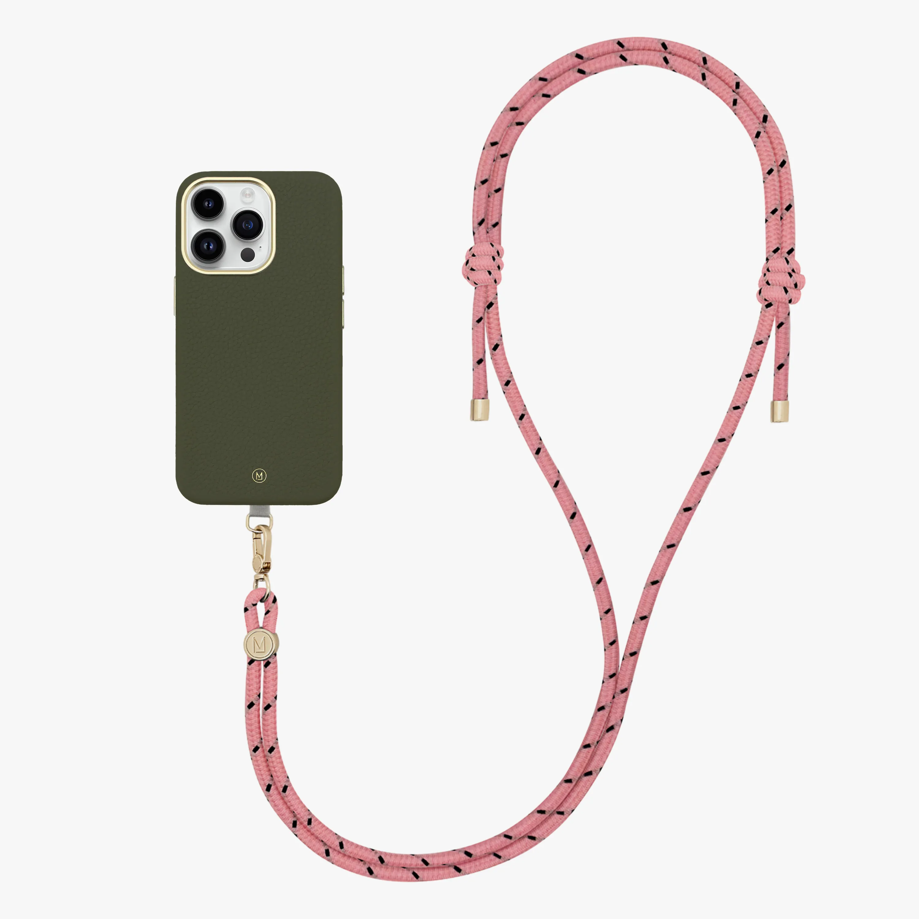 iPhone 16 Plus Leather MagSafe Case with Crossbody Rope Strap