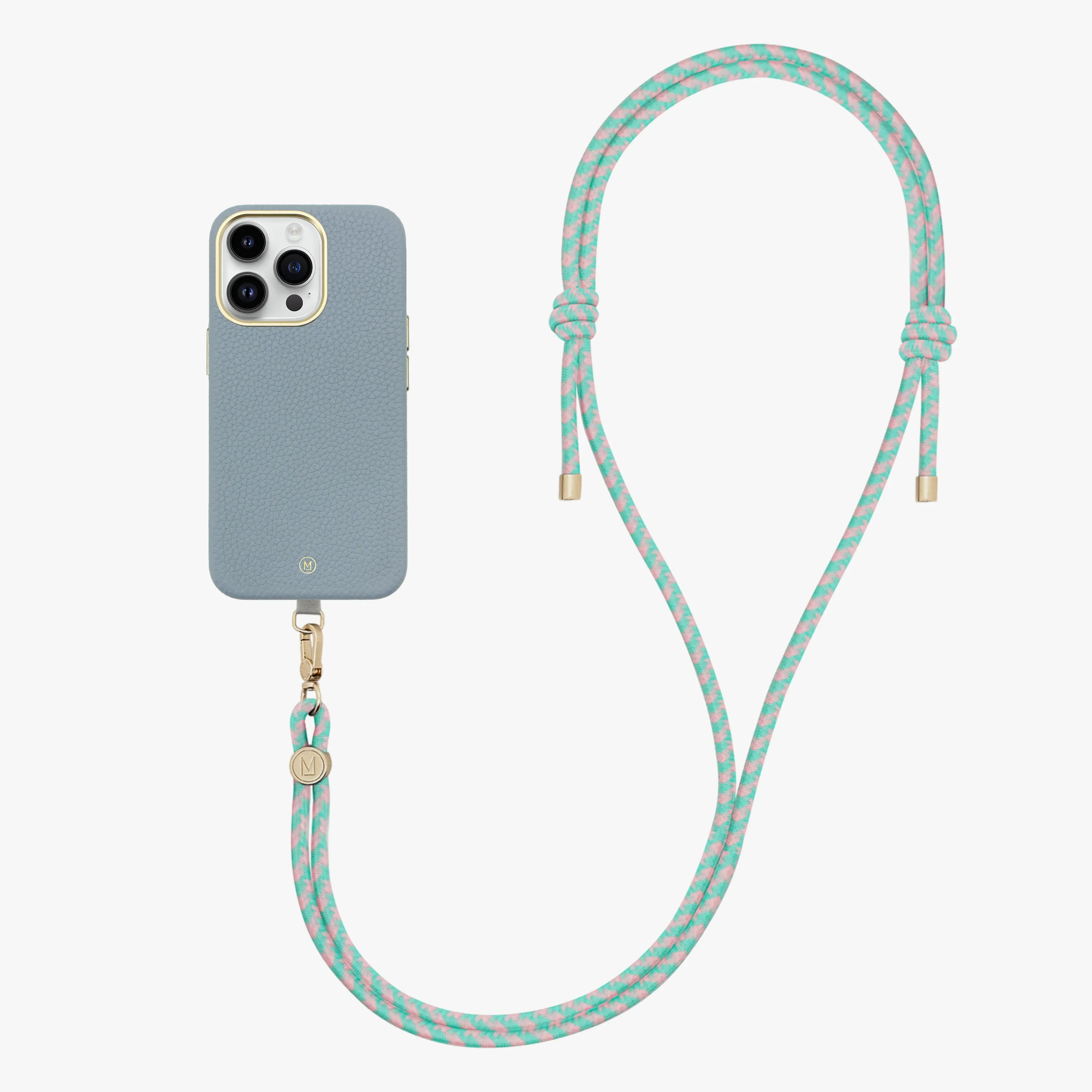iPhone 16 Plus Leather MagSafe Case with Crossbody Rope Strap