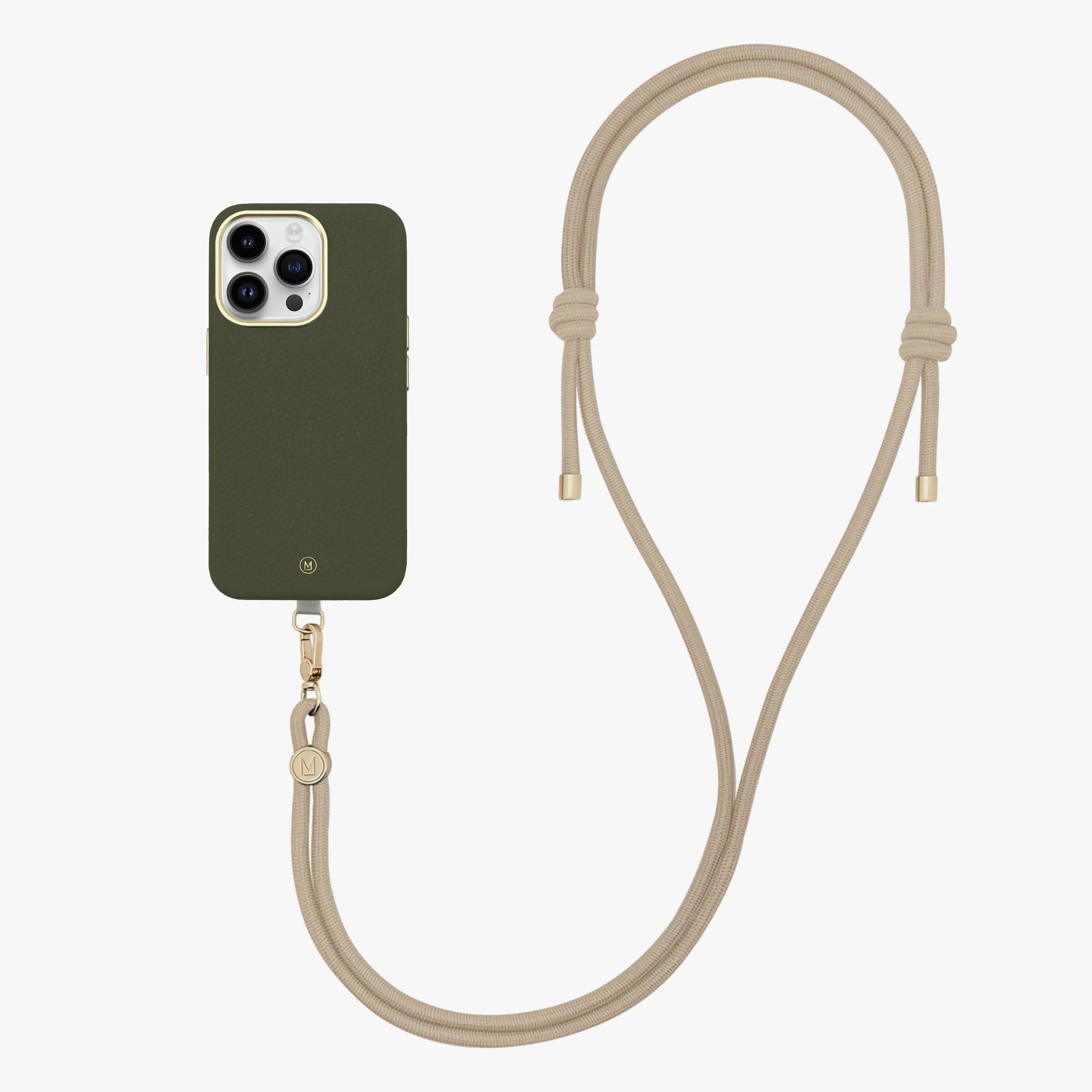 iPhone 16 Plus Leather MagSafe Case with Crossbody Rope Strap