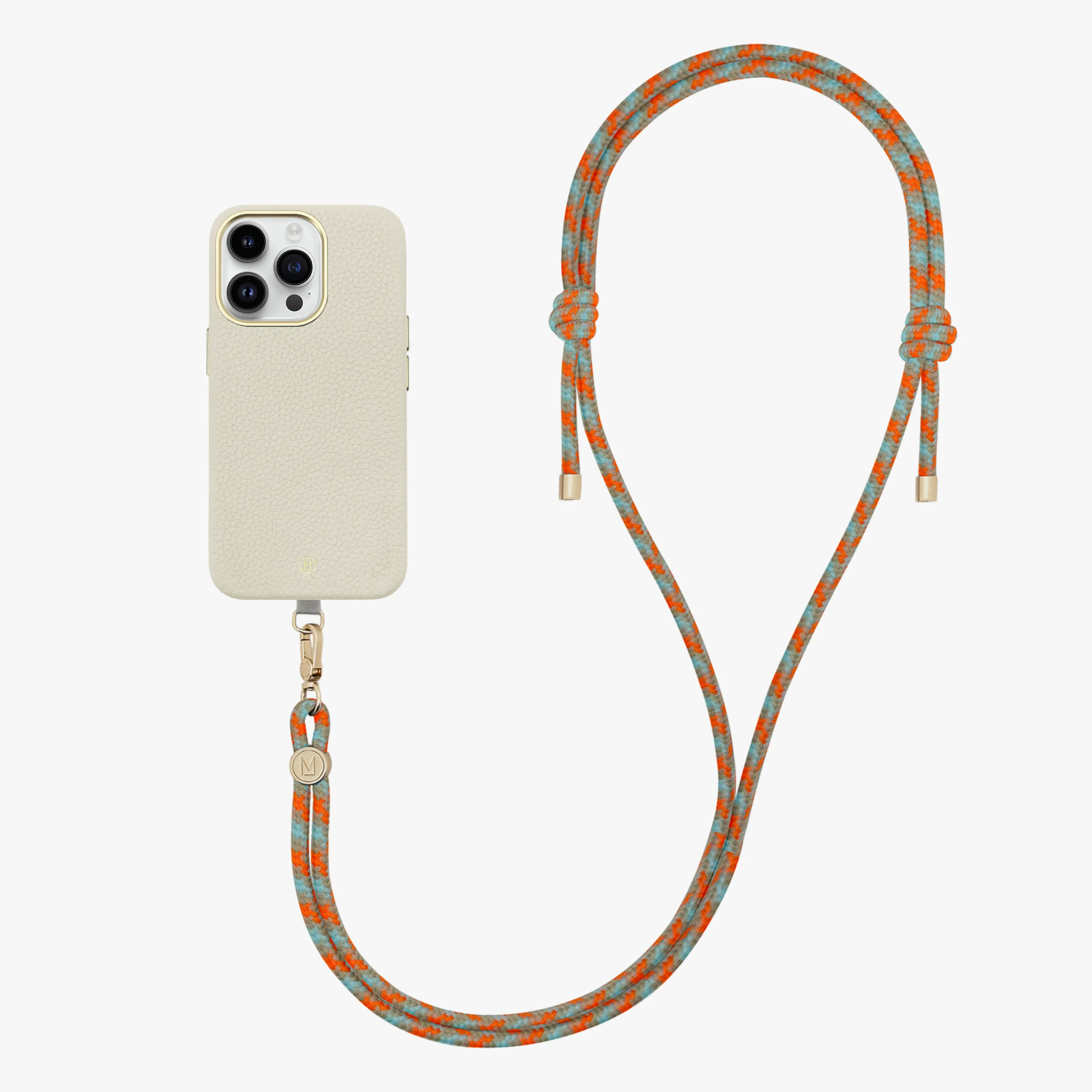iPhone 16 Plus Leather MagSafe Case with Crossbody Rope Strap