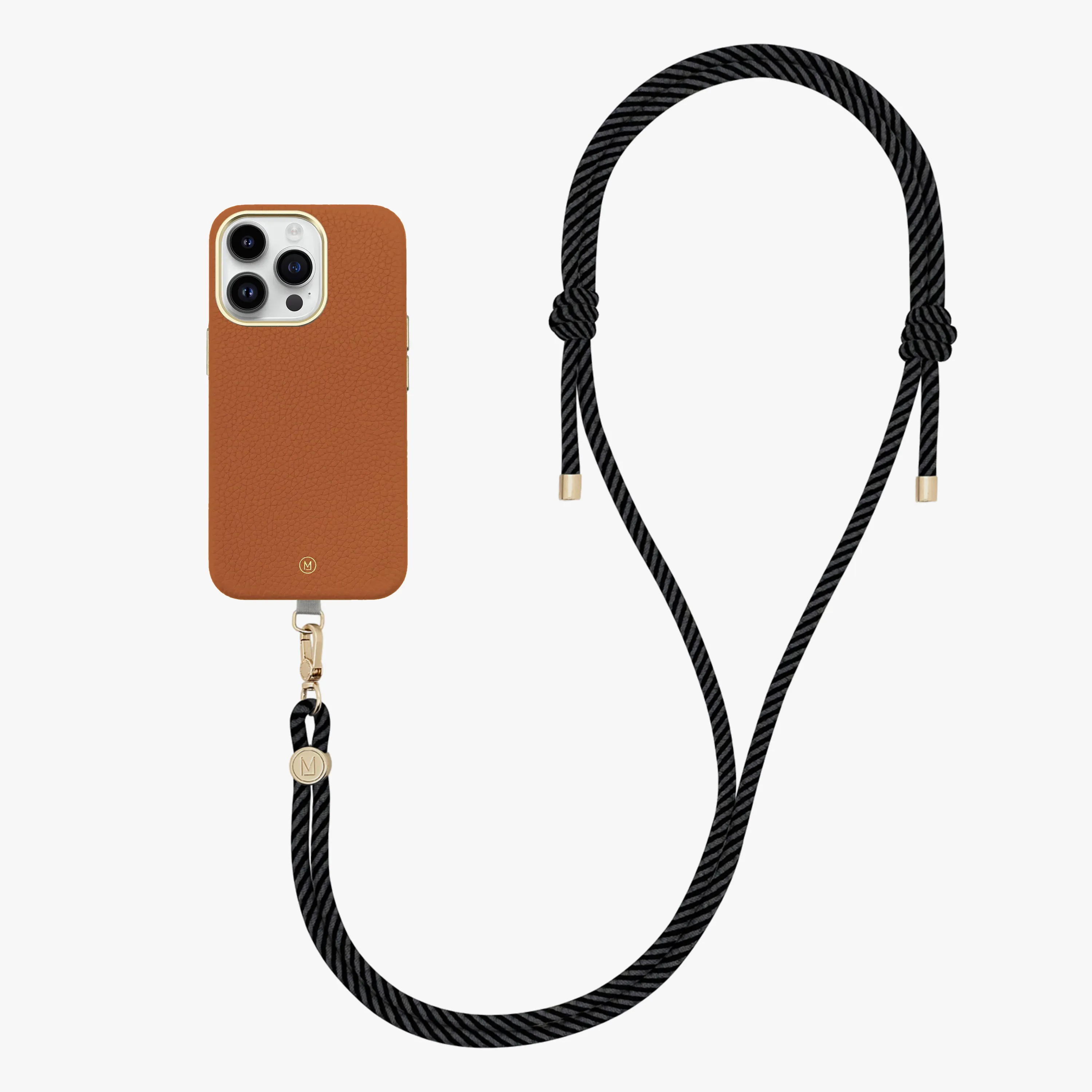 iPhone 16 Plus Leather MagSafe Case with Crossbody Rope Strap