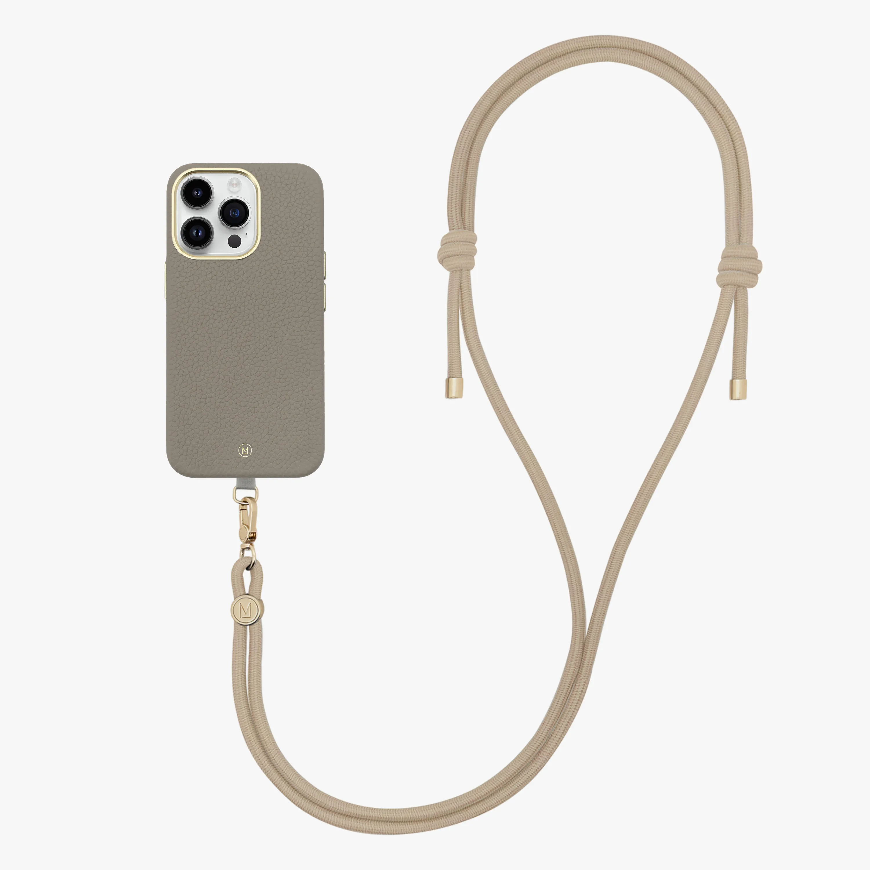 iPhone 16 Plus Leather MagSafe Case with Crossbody Rope Strap