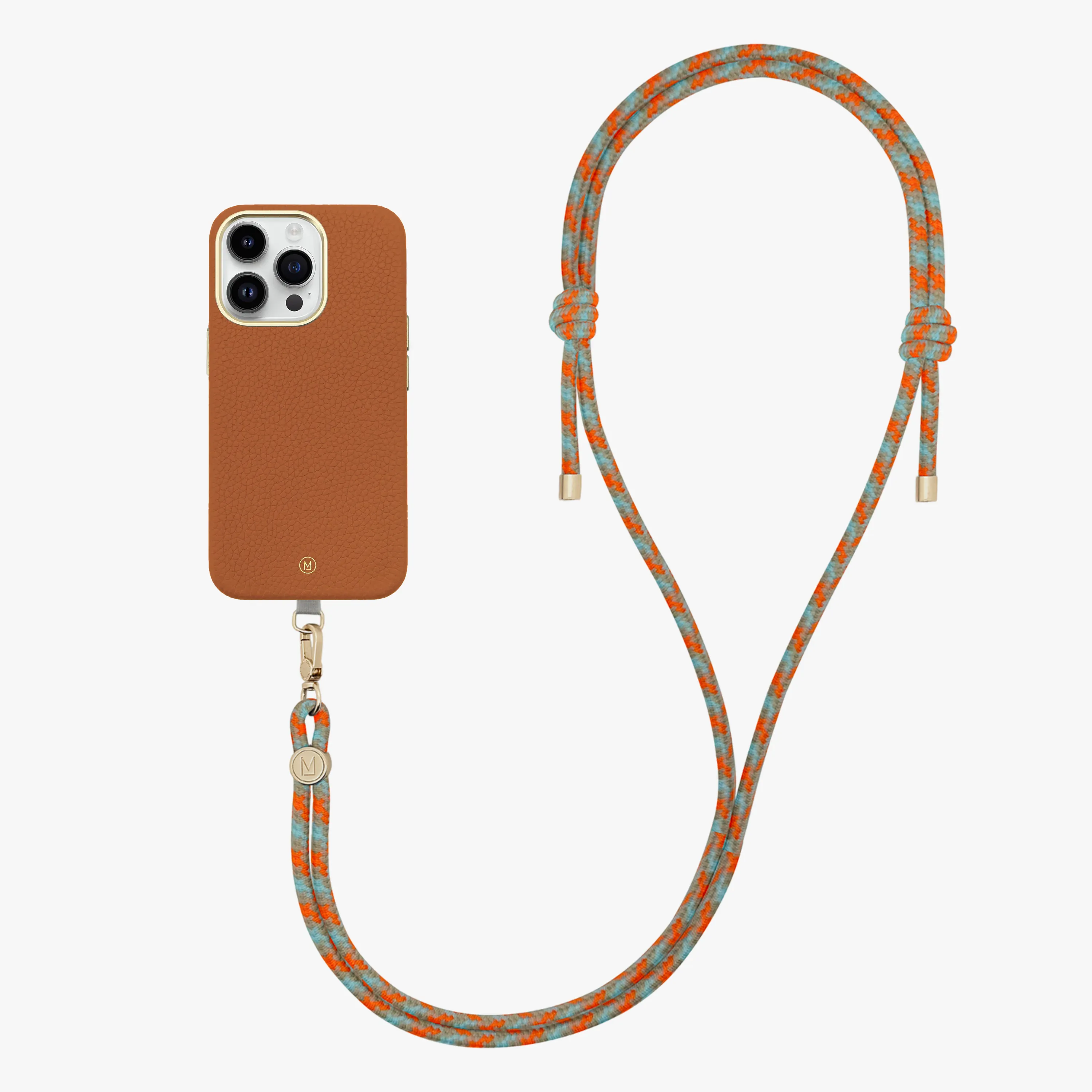iPhone 16 Plus Leather MagSafe Case with Crossbody Rope Strap