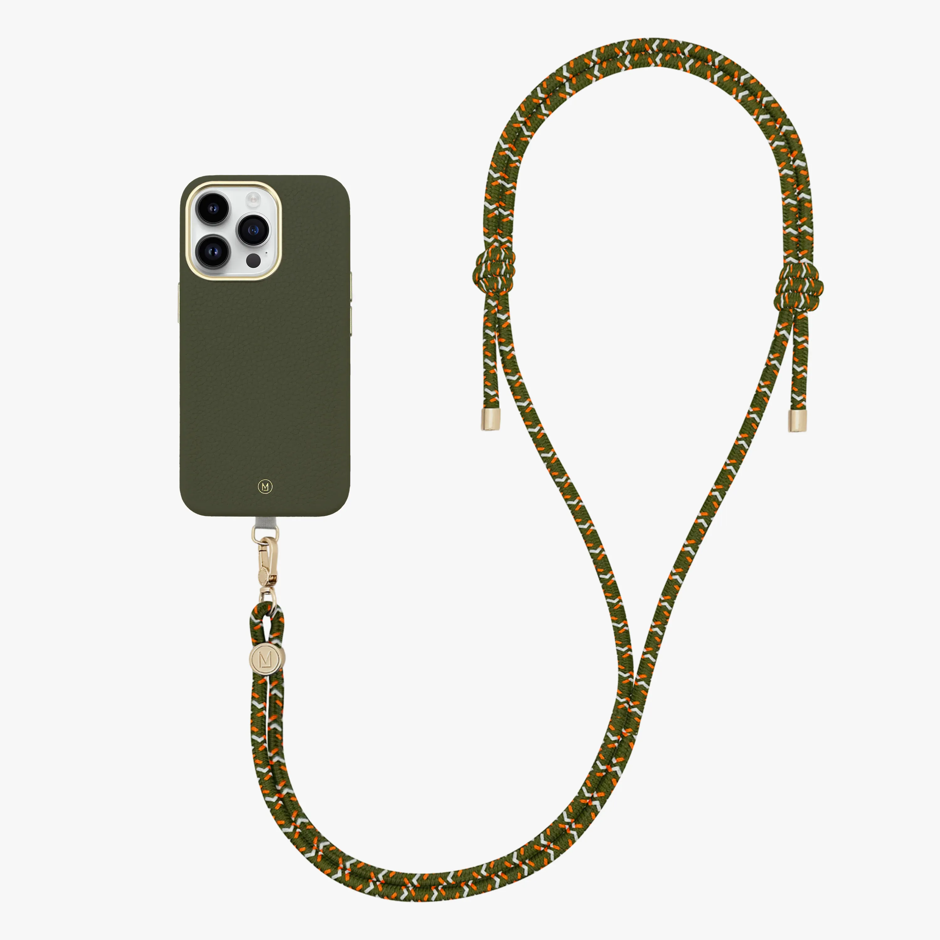 iPhone 16 Plus Leather MagSafe Case with Crossbody Rope Strap