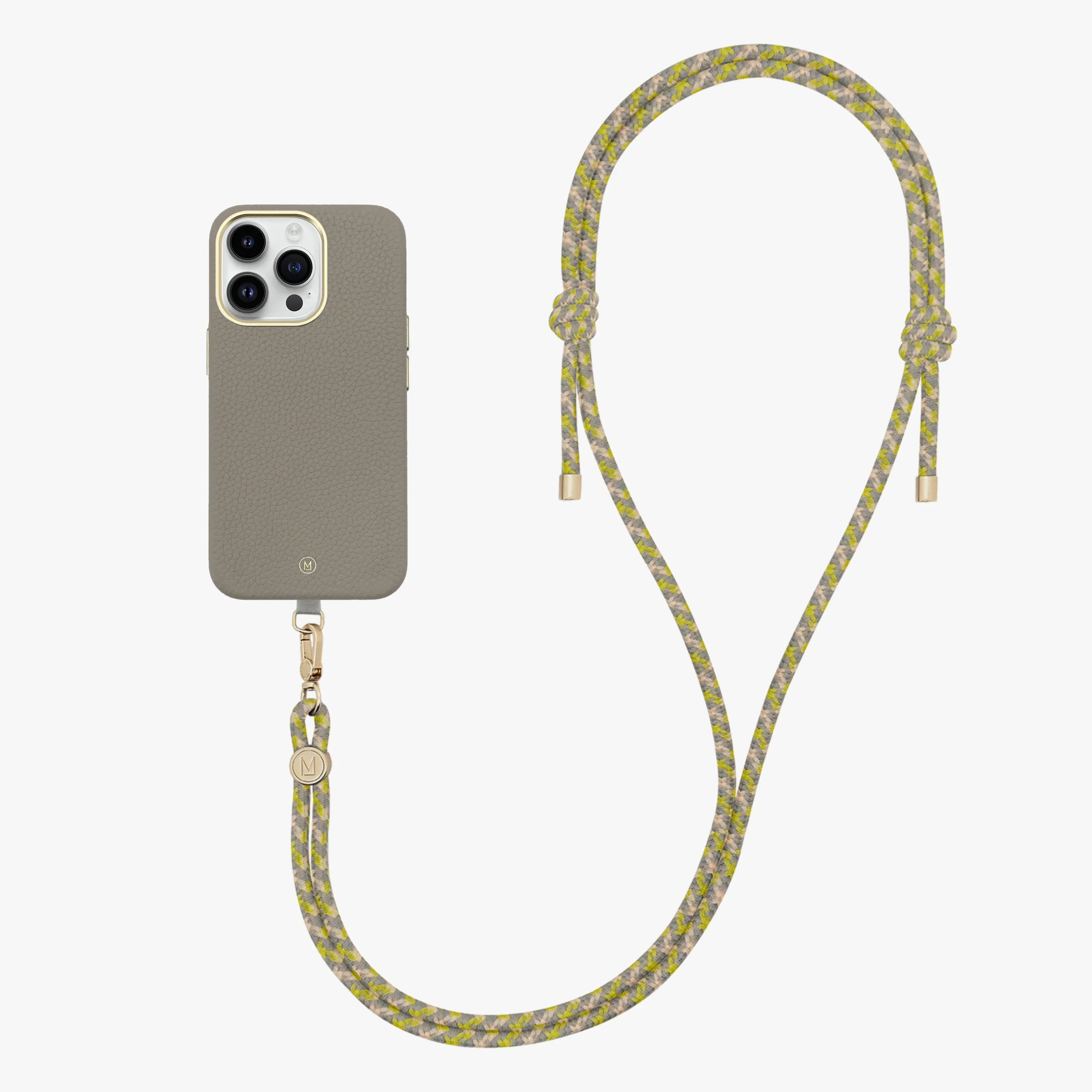 iPhone 16 Plus Leather MagSafe Case with Crossbody Rope Strap