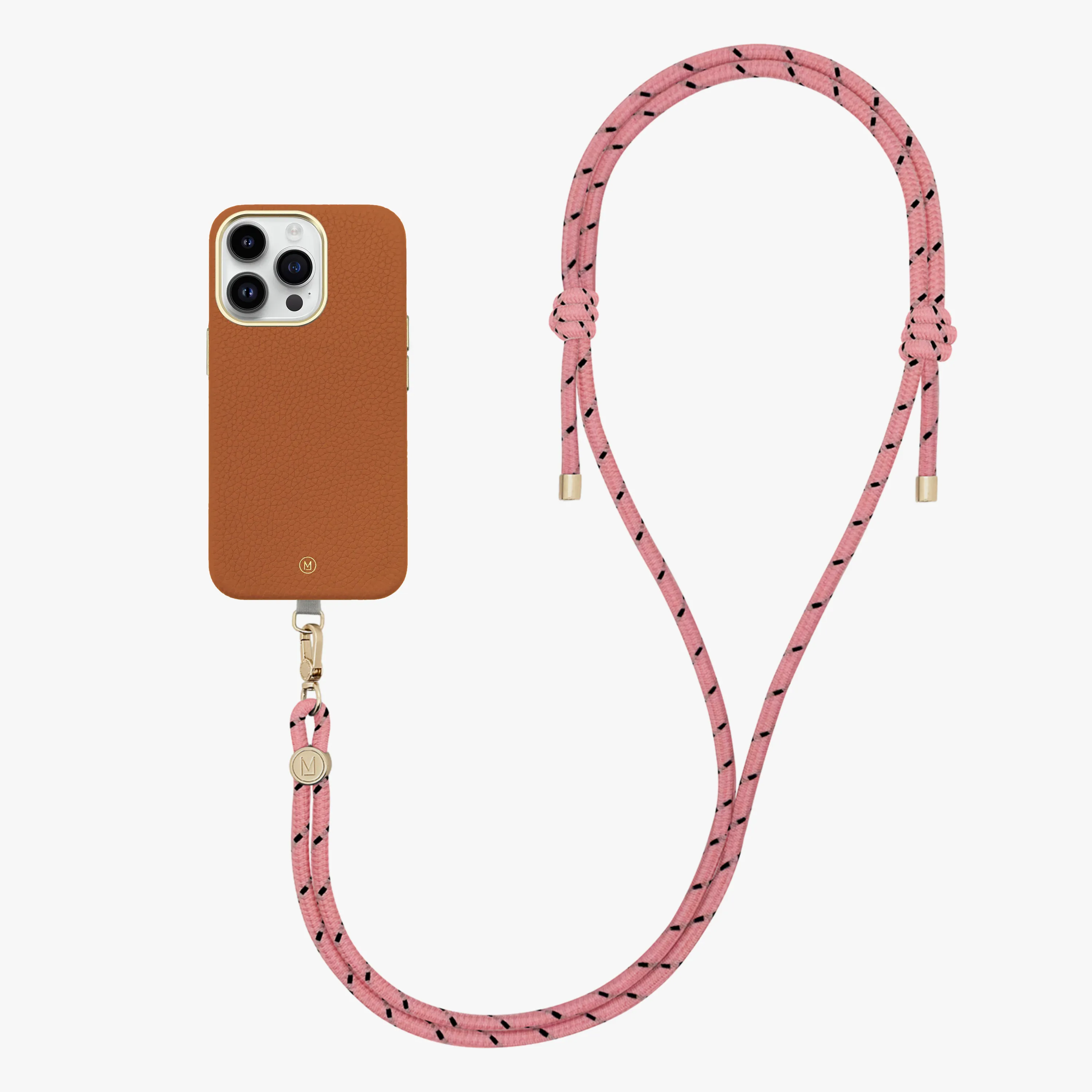 iPhone 16 Plus Leather MagSafe Case with Crossbody Rope Strap