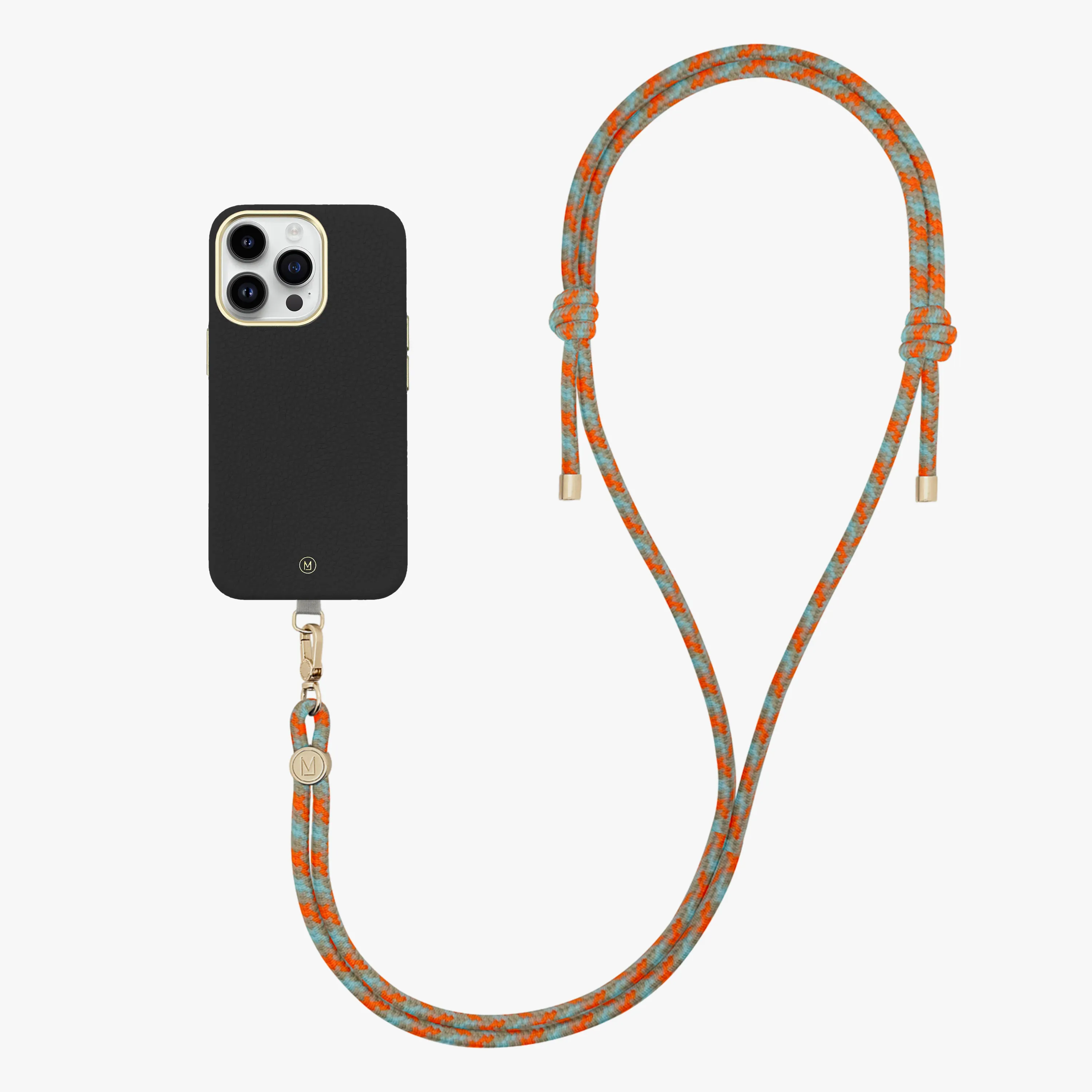 iPhone 16 Plus Leather MagSafe Case with Crossbody Rope Strap