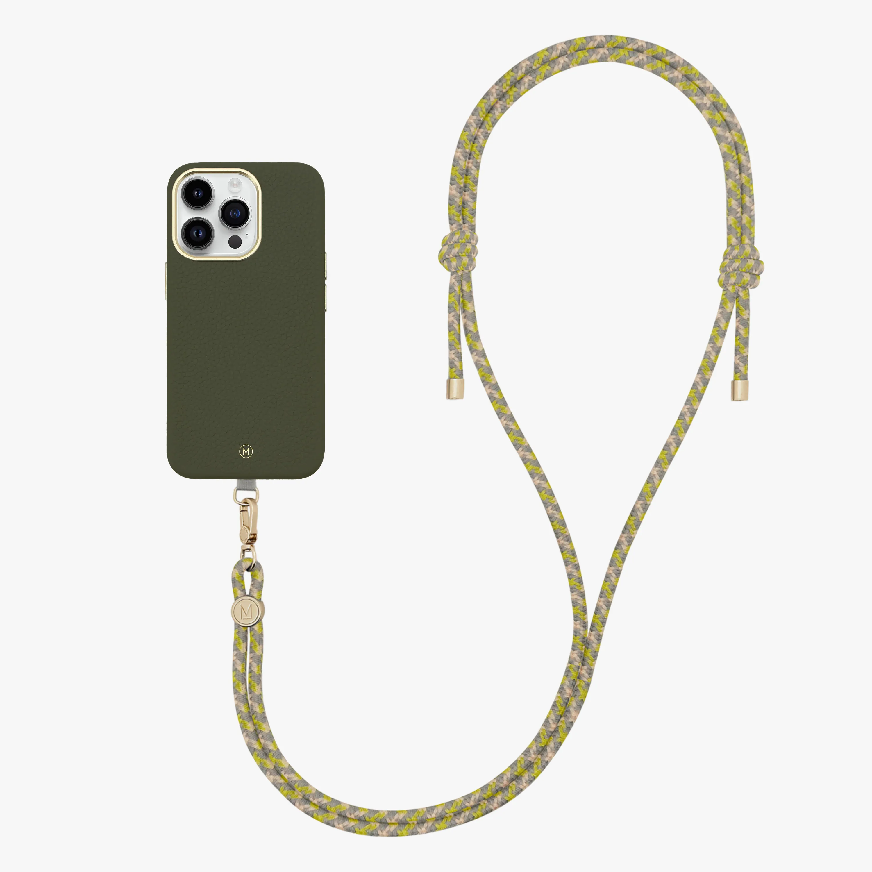 iPhone 16 Plus Leather MagSafe Case with Crossbody Rope Strap