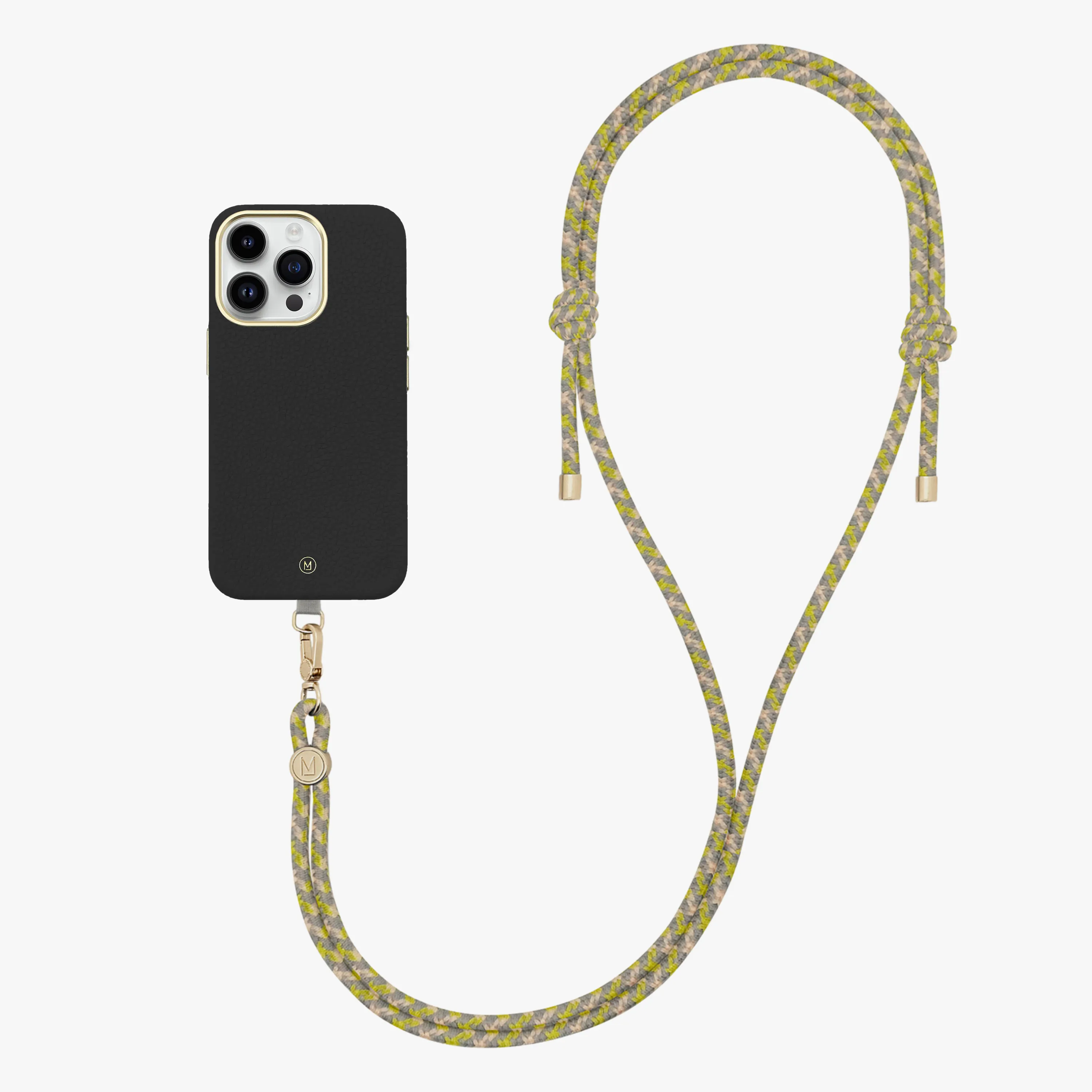 iPhone 16 Plus Leather MagSafe Case with Crossbody Rope Strap