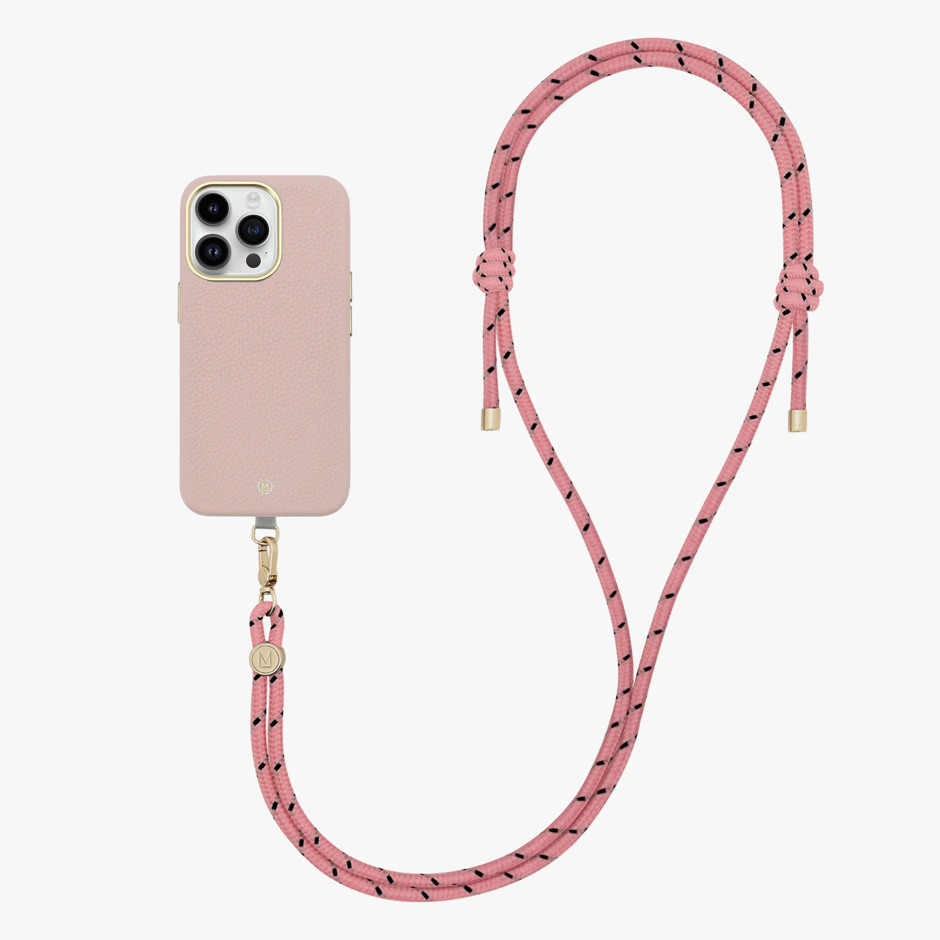 iPhone 16 Plus Leather MagSafe Case with Crossbody Rope Strap