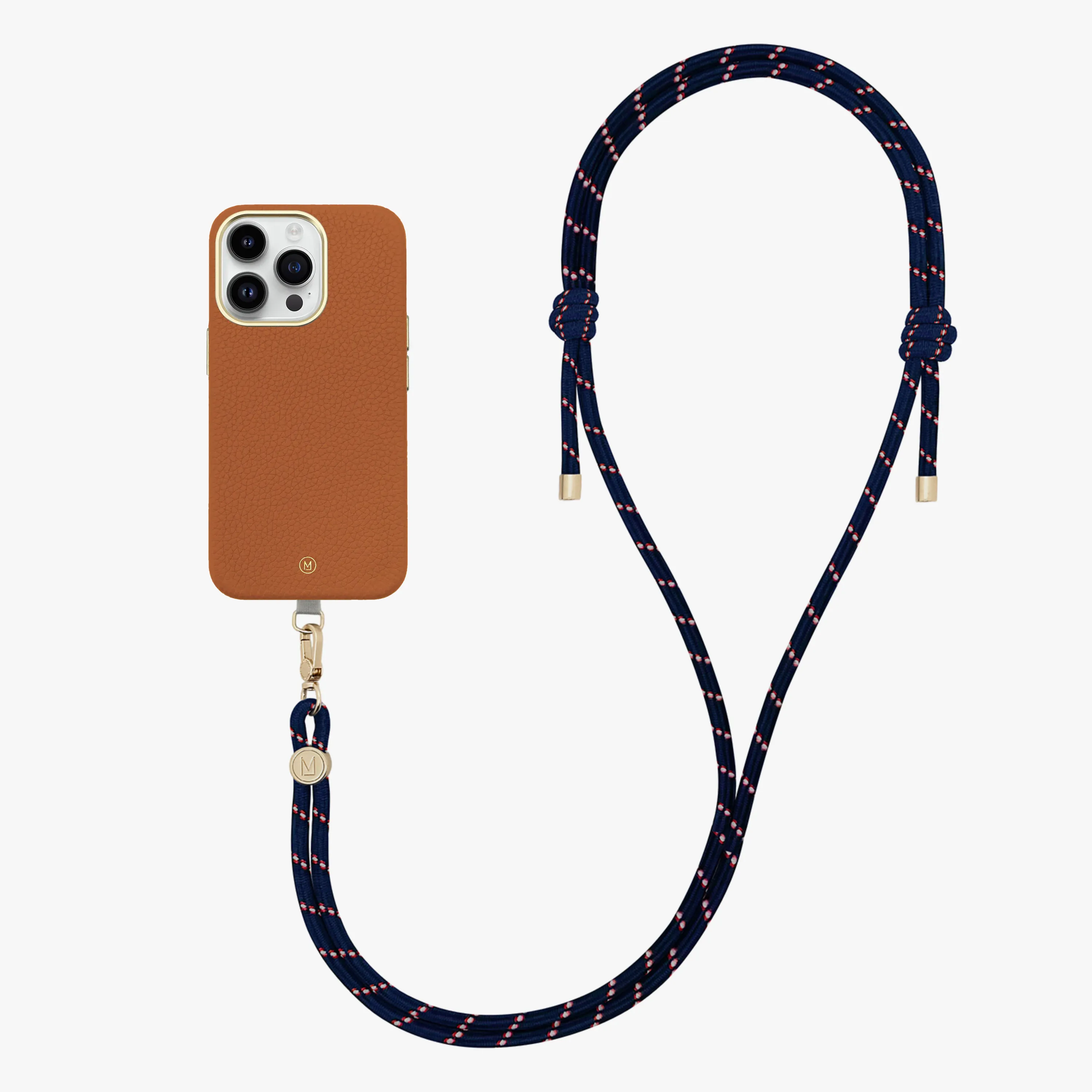 iPhone 16 Plus Leather MagSafe Case with Crossbody Rope Strap