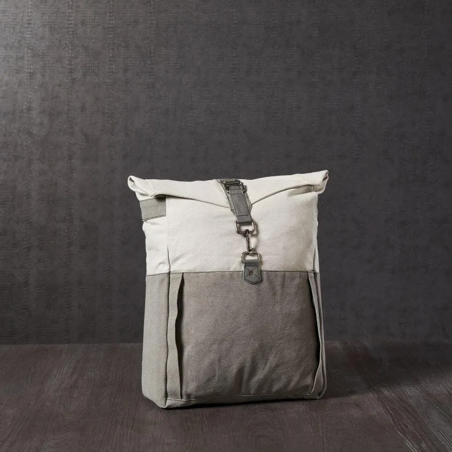 Mona B - Ice Grey 100% Cotton Canvas Back Pack for Offices Schools and Colleges with Two Outside Pockets and Stylish Design for Men and Women