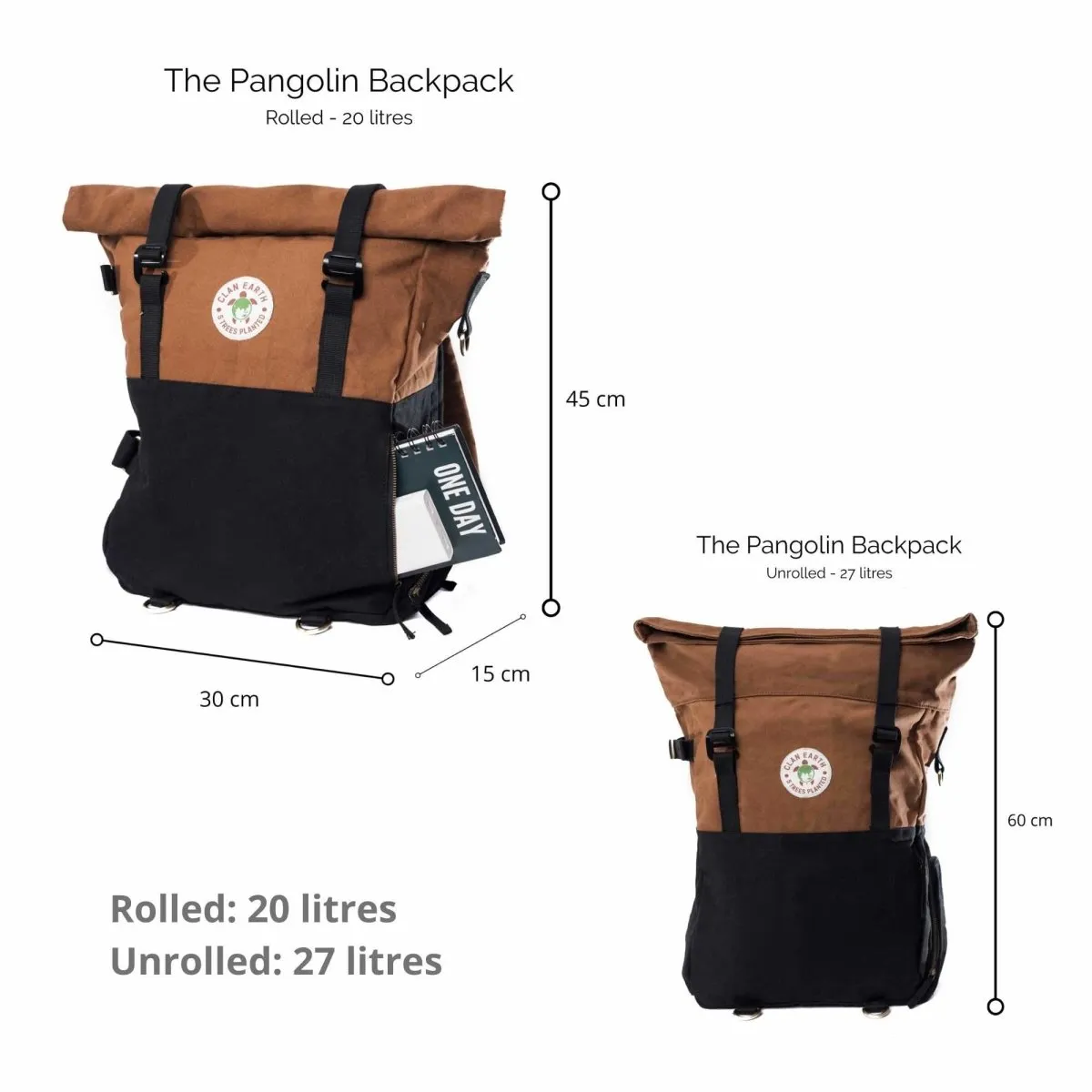 Pangolin Backpack -Canvas Rolltop Travel Backpack - Walnut Brown